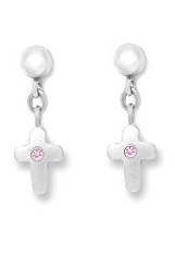 pretty little dangling sapphire accent baby cross earrings
